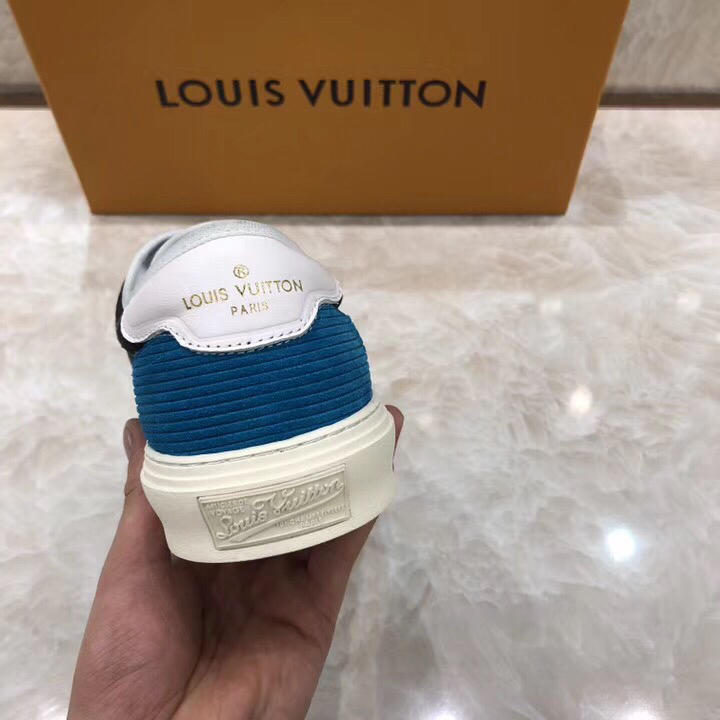 lv Perfect Quality Sneakers Blue and Black Monogram Embossed with White Sole MS071072