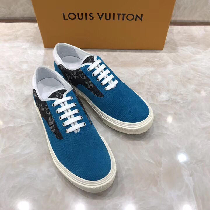 lv Perfect Quality Sneakers Blue and Black Monogram Embossed with White Sole MS071072