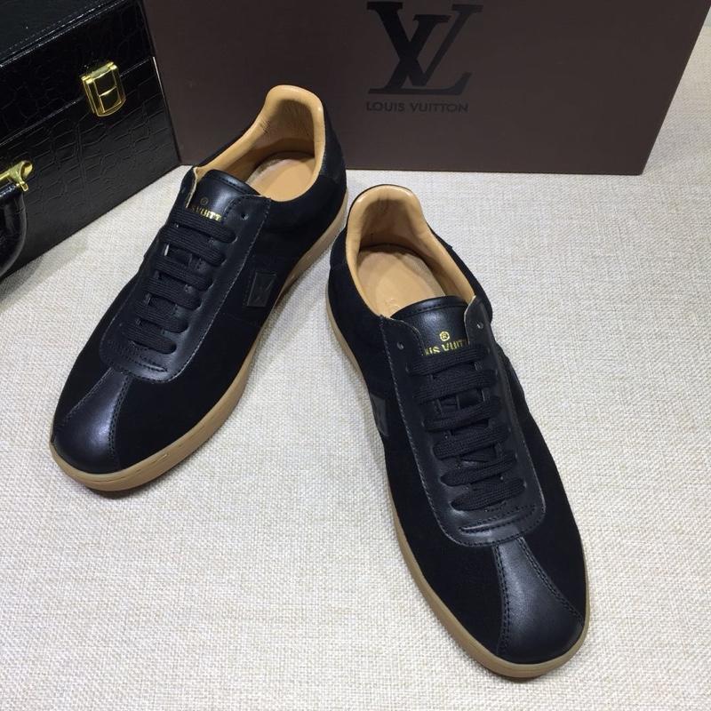 lv Perfect Quality Sneakers Black suede and Monogram inlay detail with brown sole MS071034