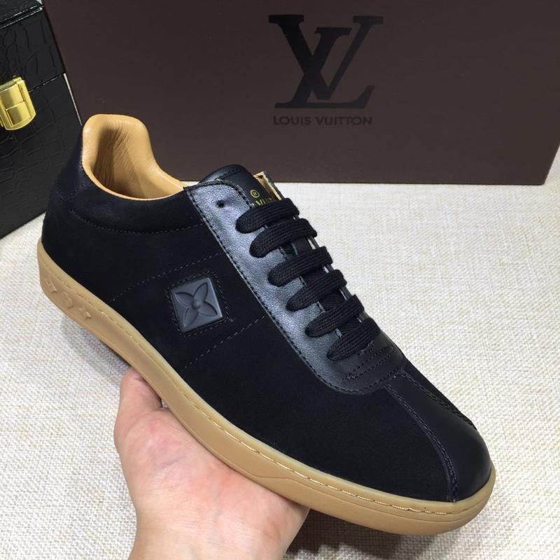 lv Perfect Quality Sneakers Black suede and Monogram inlay detail with brown sole MS071034