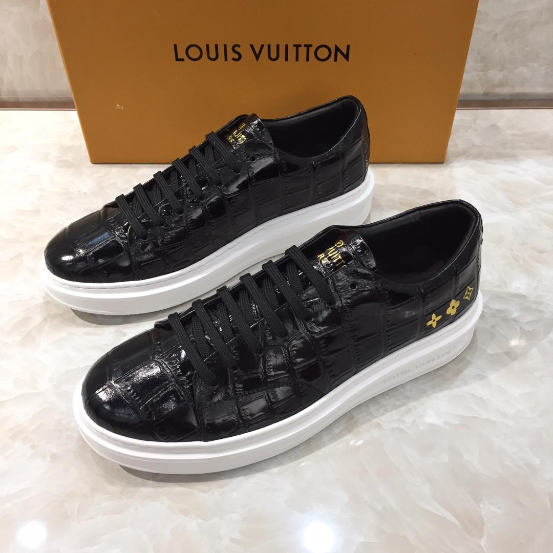 lv Perfect Quality Sneakers Black crocodile leather and white sole MS071030