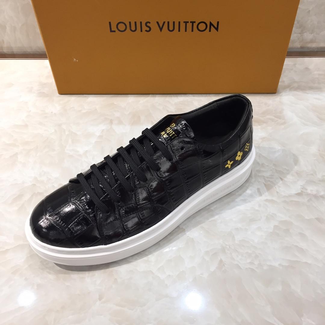 lv Perfect Quality Sneakers Black crocodile leather and white sole MS071030