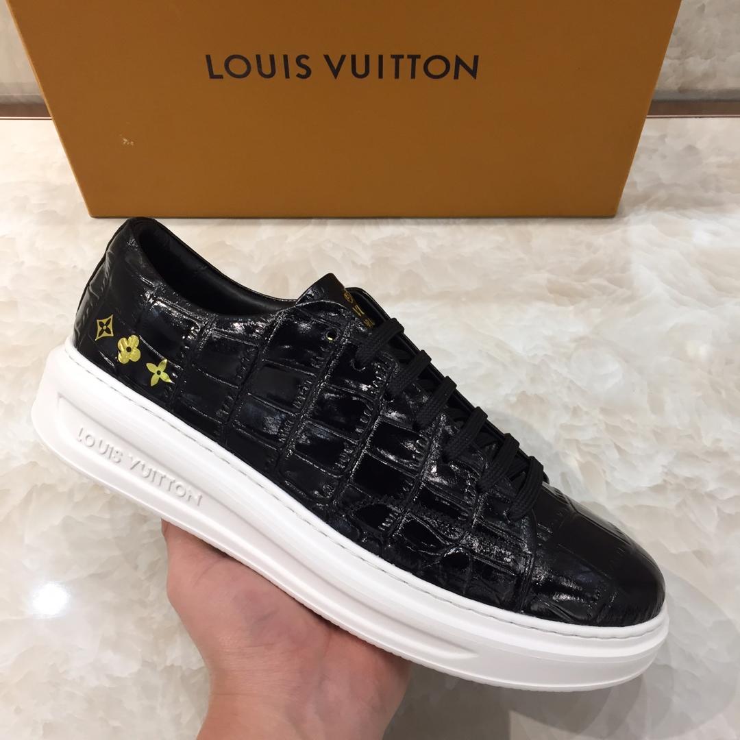 lv Perfect Quality Sneakers Black crocodile leather and white sole MS071030