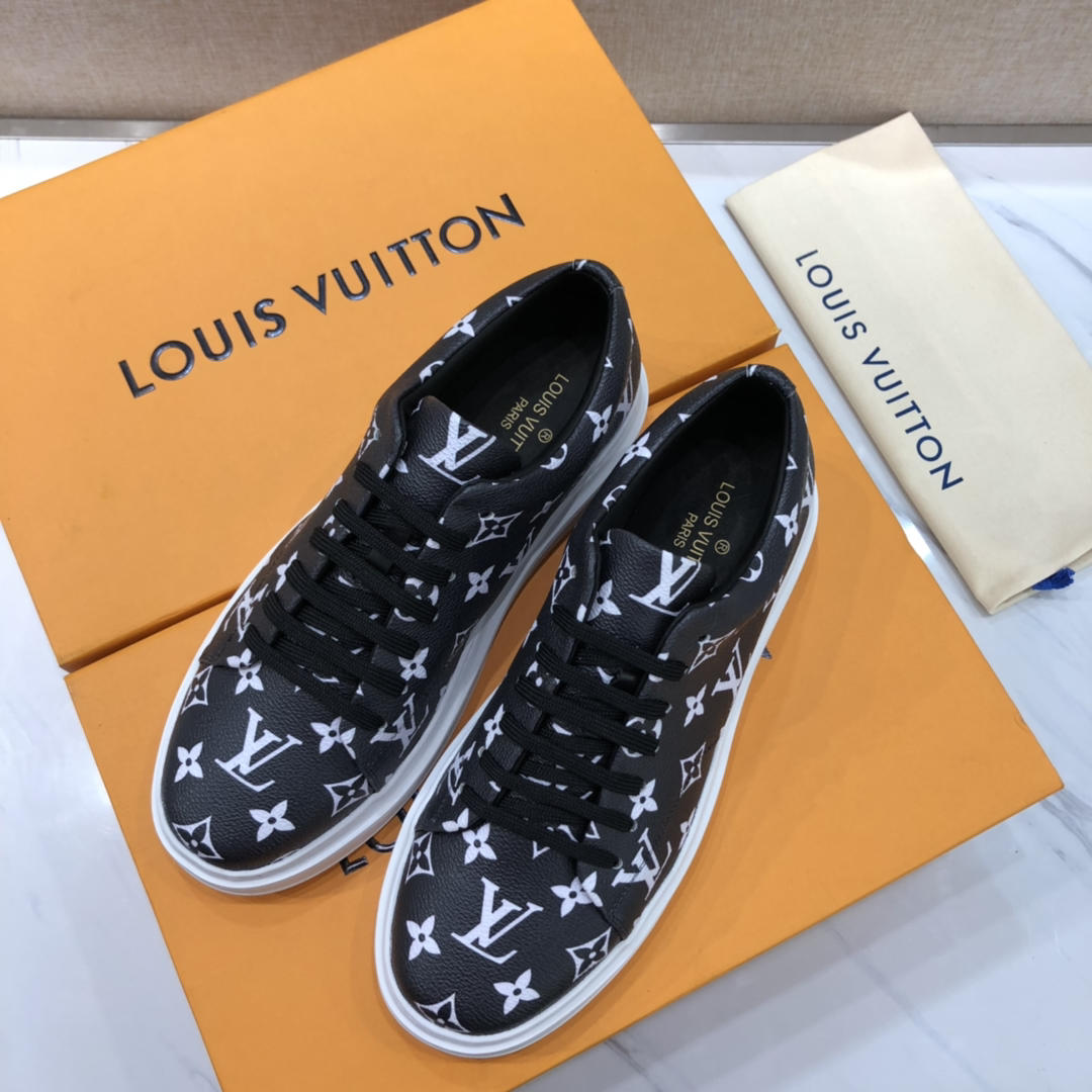 lv Perfect Quality Sneakers Black and Monogram print with white sole MS071106