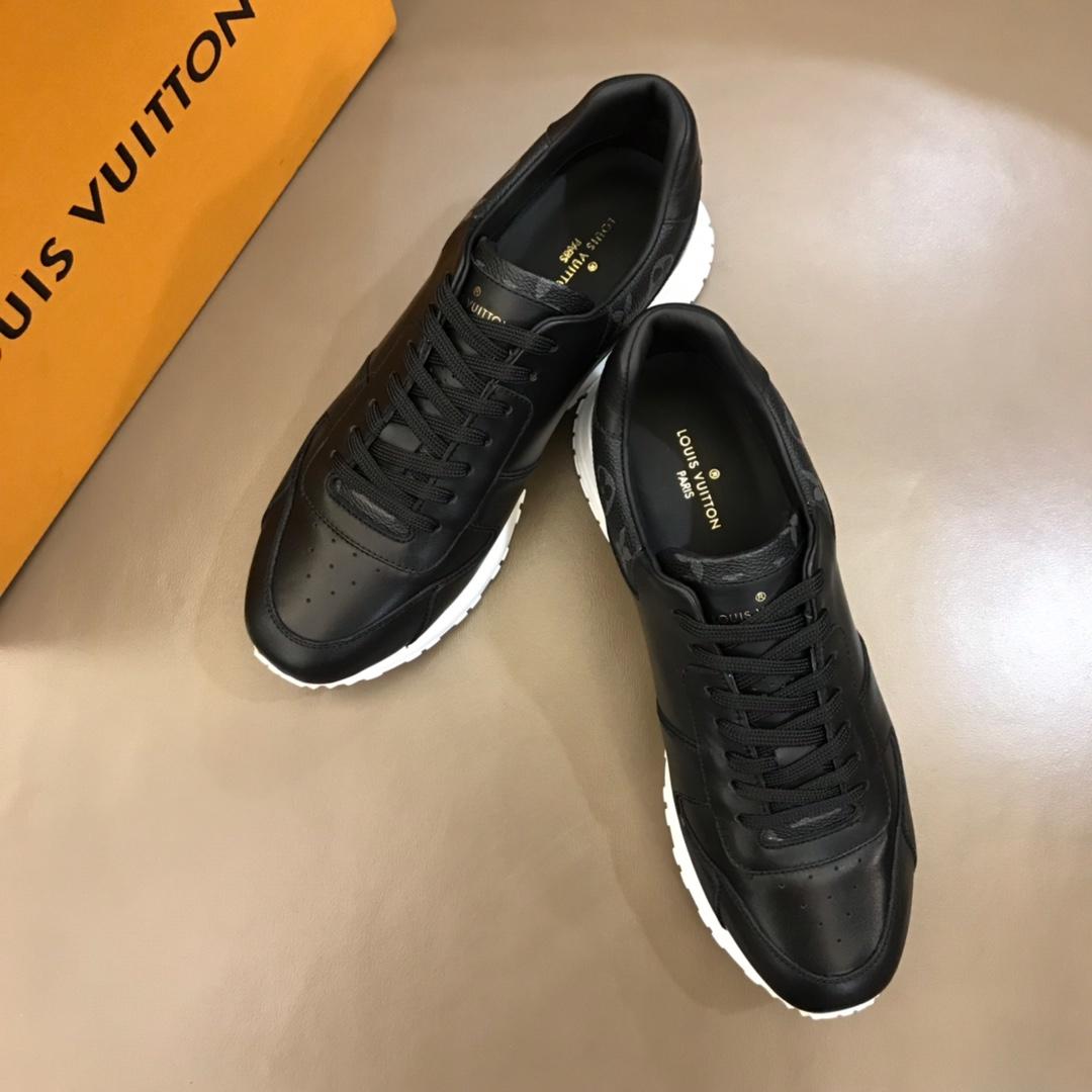 lv Perfect Quality Sneakers Black and Monogram canvas trim and white sole MS02822