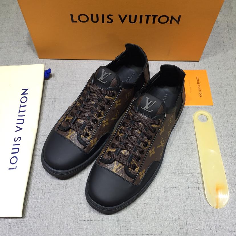 lv Perfect Quality Sneakers Black and brown Monogram print with black sole MS071022