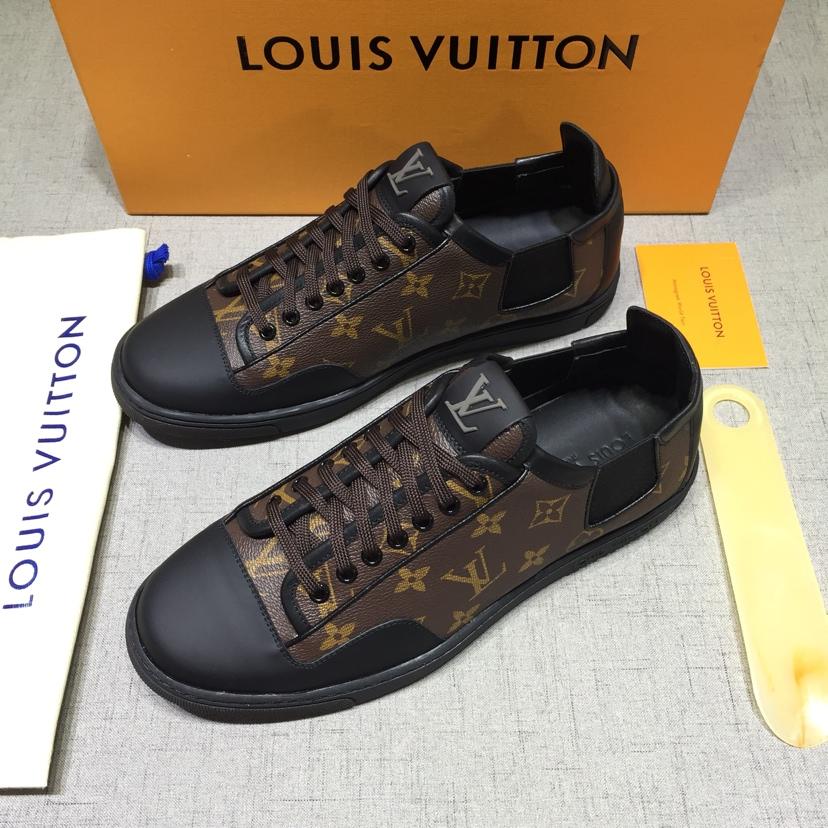 lv Perfect Quality Sneakers Black and brown Monogram print with black sole MS071022