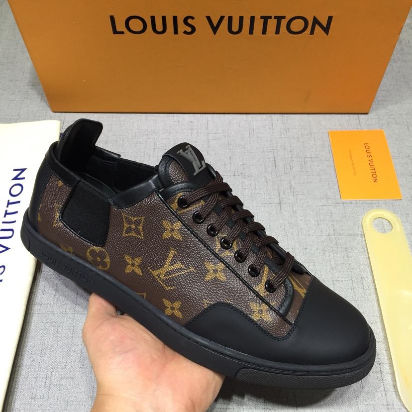 lv Perfect Quality Sneakers Black and brown Monogram print with black sole MS071022