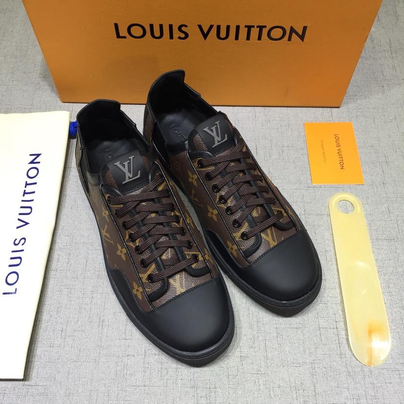 lv Perfect Quality Sneakers Black and brown Monogram print with black sole MS071022