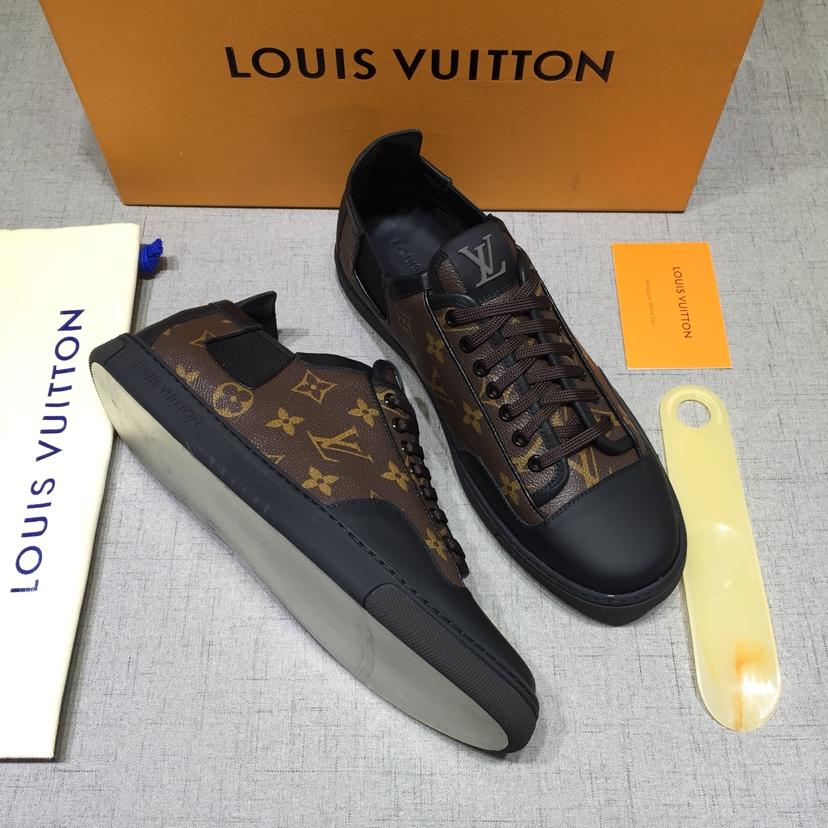 lv Perfect Quality Sneakers Black and brown Monogram print with black sole MS071022