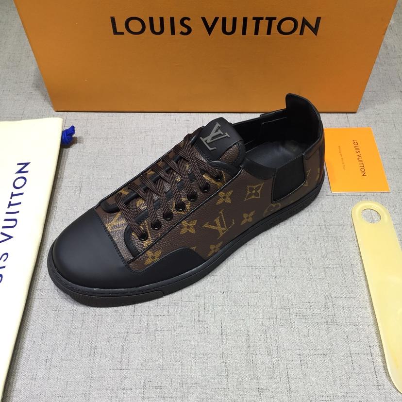 lv Perfect Quality Sneakers Black and brown Monogram print with black sole MS071022