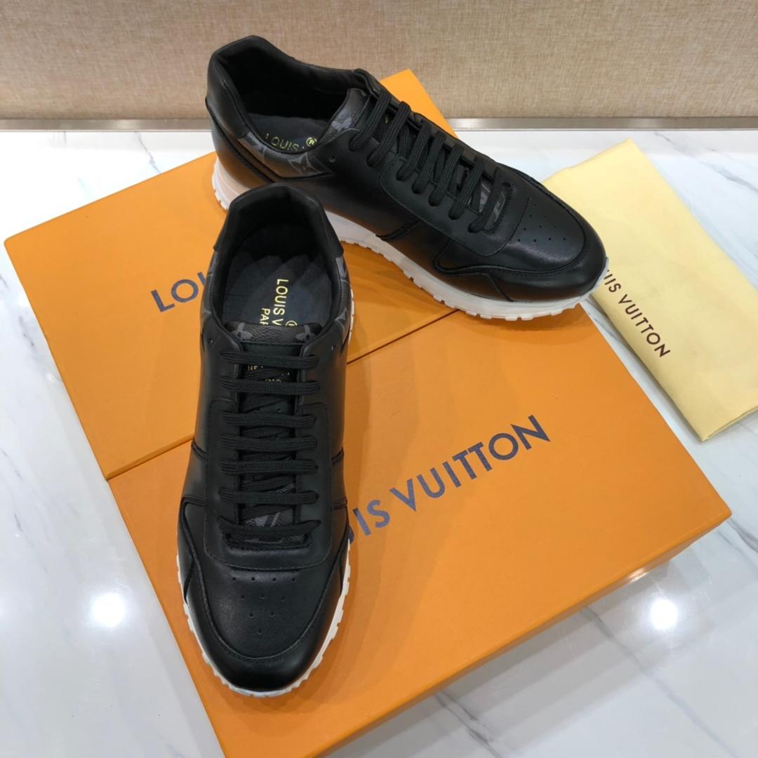 lv Perfect Quality Sneakers Black and Black Monogram Trim Details and White Sole MS071138