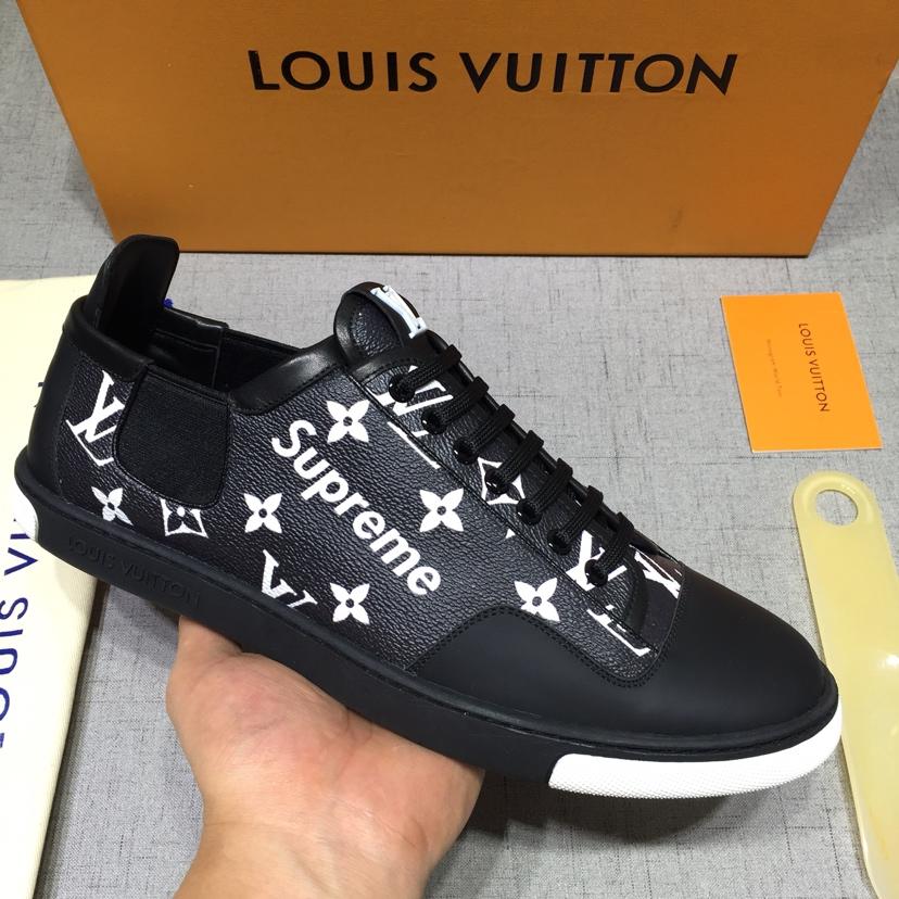 lv Perfect Quality Sneakers Black and Black Monogram Surpreme Print with White Sole MS071020