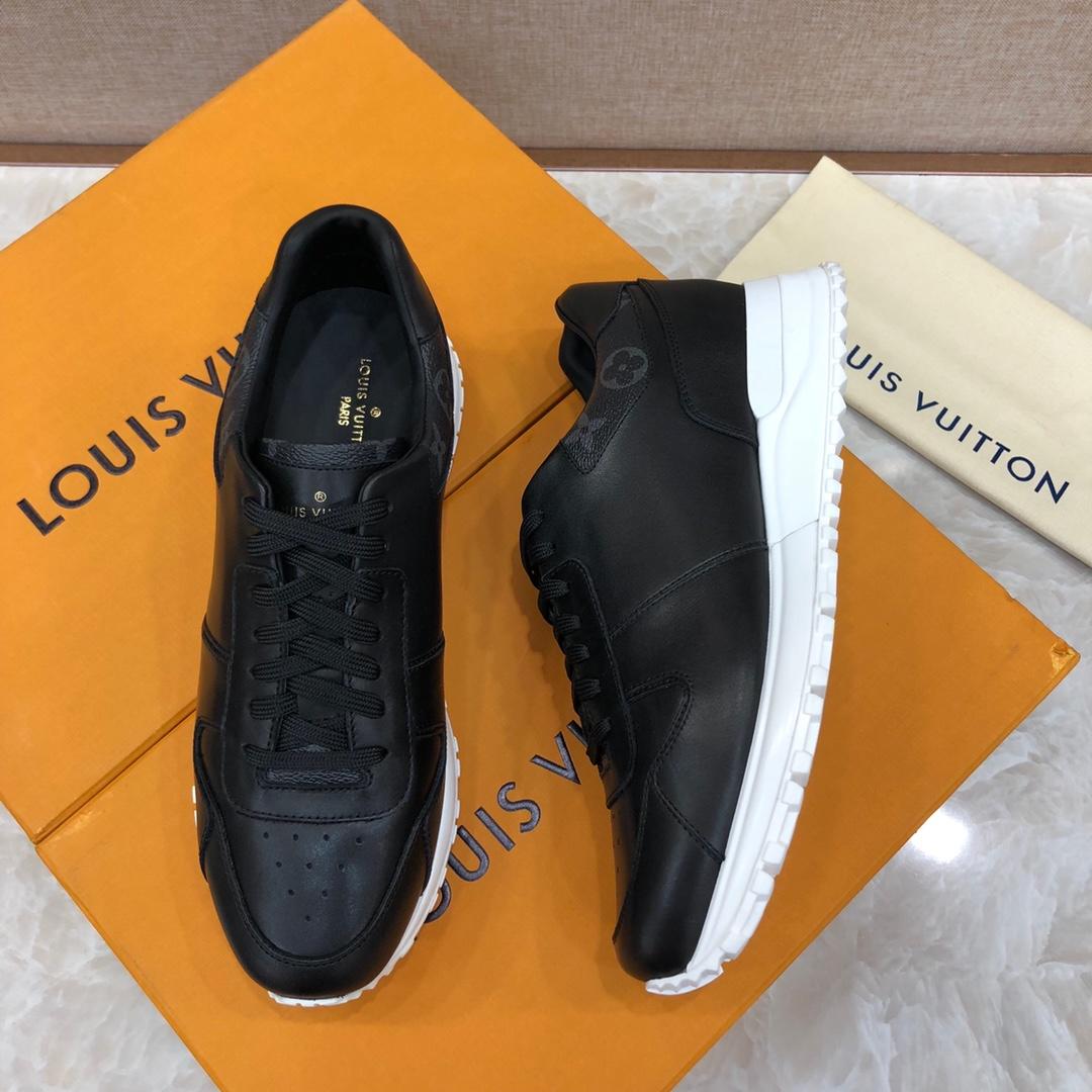 lv Perfect Quality Sneakers Black and Black Monogram Print Trim and White Sole MS071060