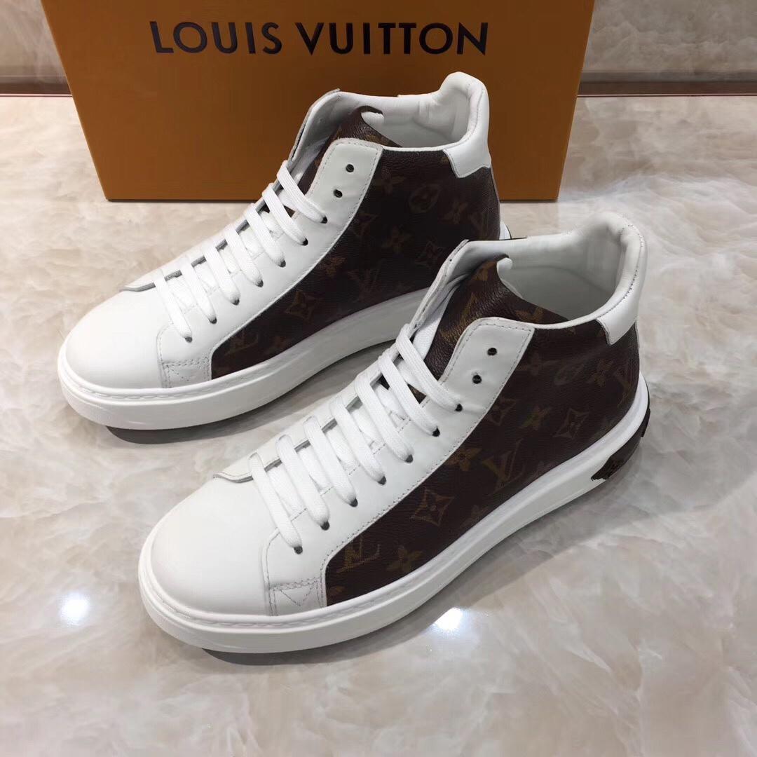 lv High-top Perfect Quality Sneakers White and brown Monogram print and white sole MS071075