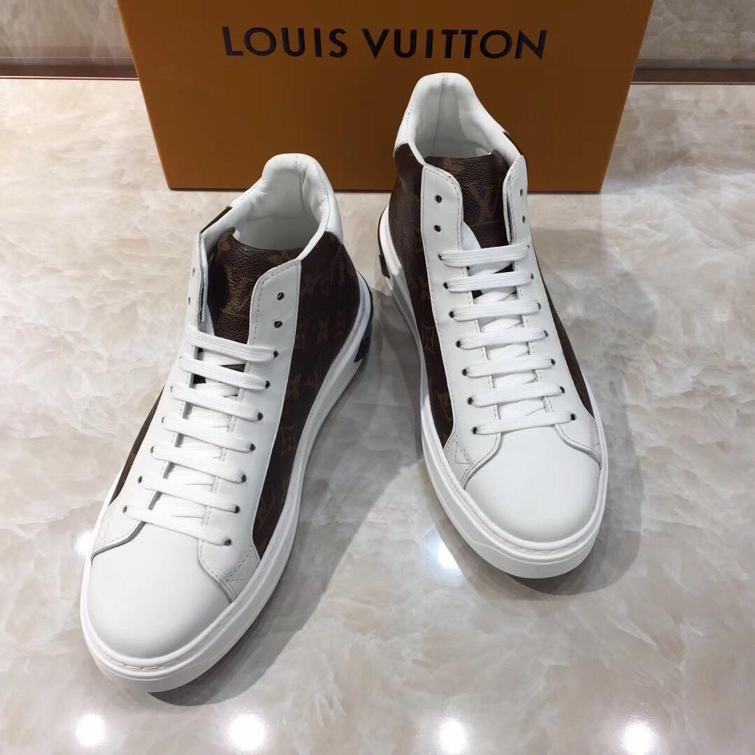 lv High-top Perfect Quality Sneakers White and brown Monogram print and white sole MS071075