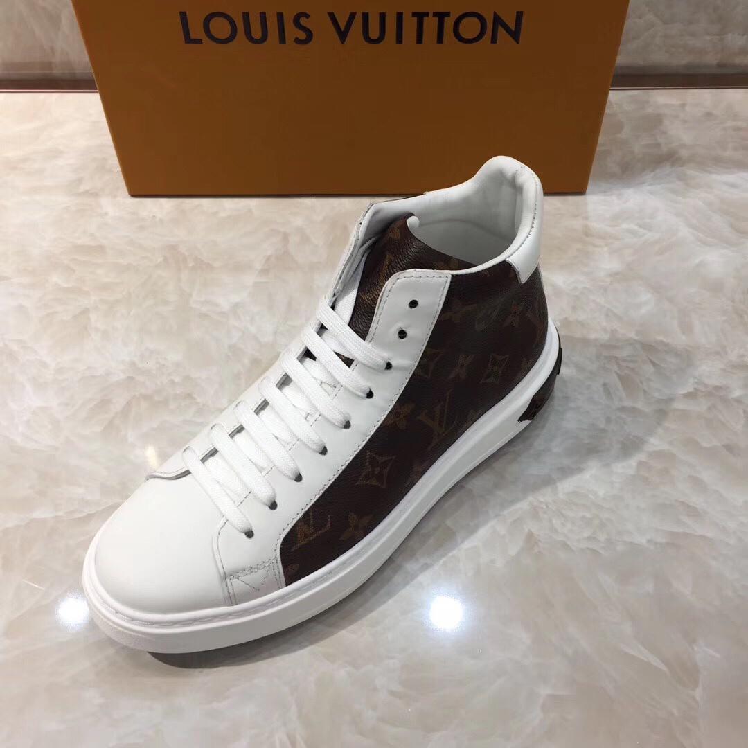 lv High-top Perfect Quality Sneakers White and brown Monogram print and white sole MS071075