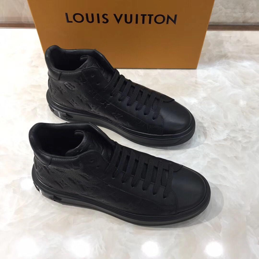 lv High-top Perfect Quality Sneakers Black and Monogram embossed and black sole MS071074