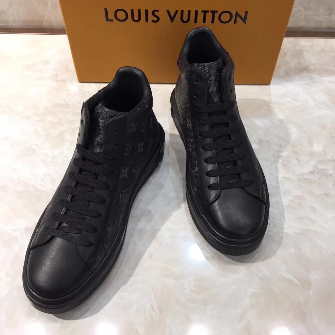 lv High-top Perfect Quality Sneakers Black and black Monogram print and black sole MS071076