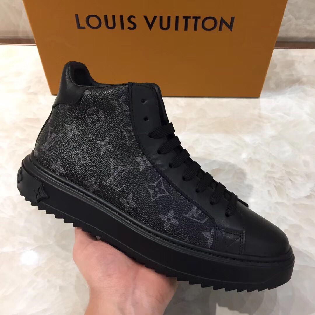 lv High-top Perfect Quality Sneakers Black and black Monogram print and black sole MS071076