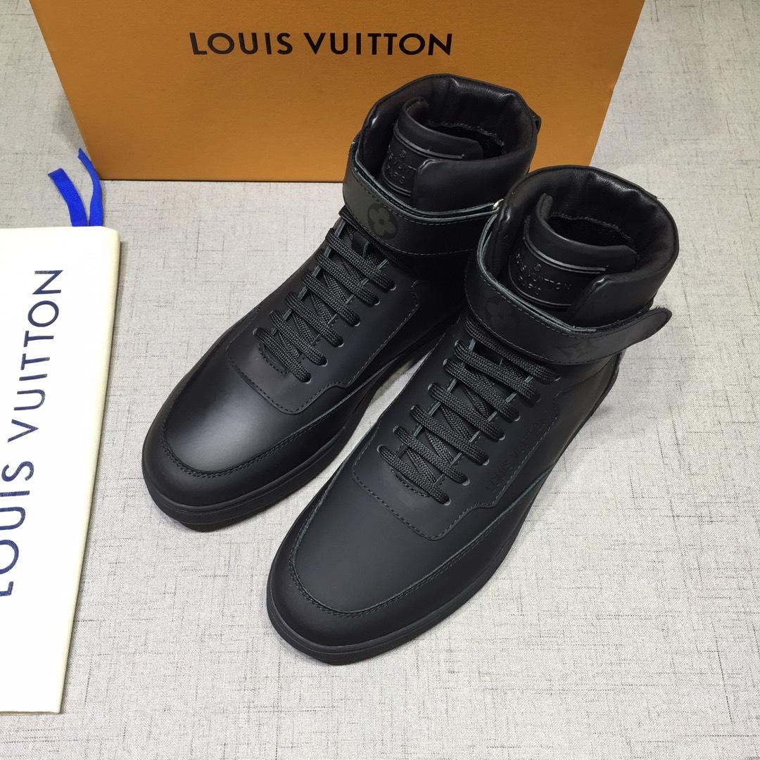 lv High-top Perfect Quality Sneakers Black and black Monogram detail and black sole MS071082