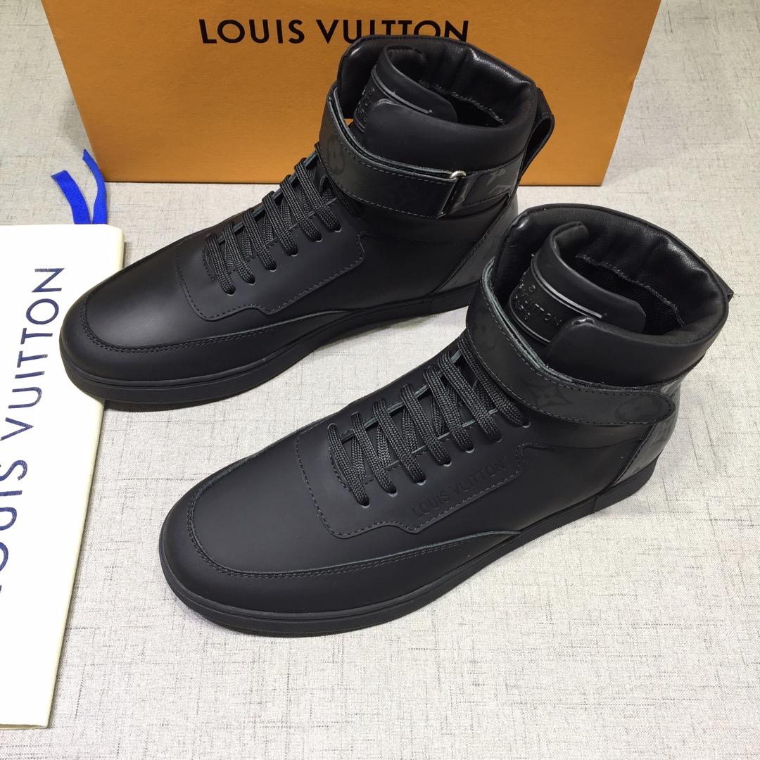 lv High-top Perfect Quality Sneakers Black and black Monogram detail and black sole MS071082