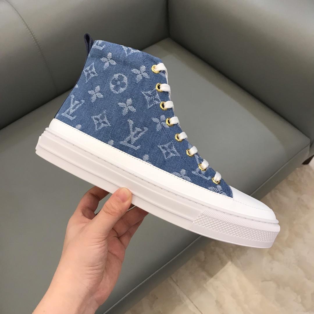 lv High-top Fashion Sneakers Blue and Monogram Flower print with white sole MS02895