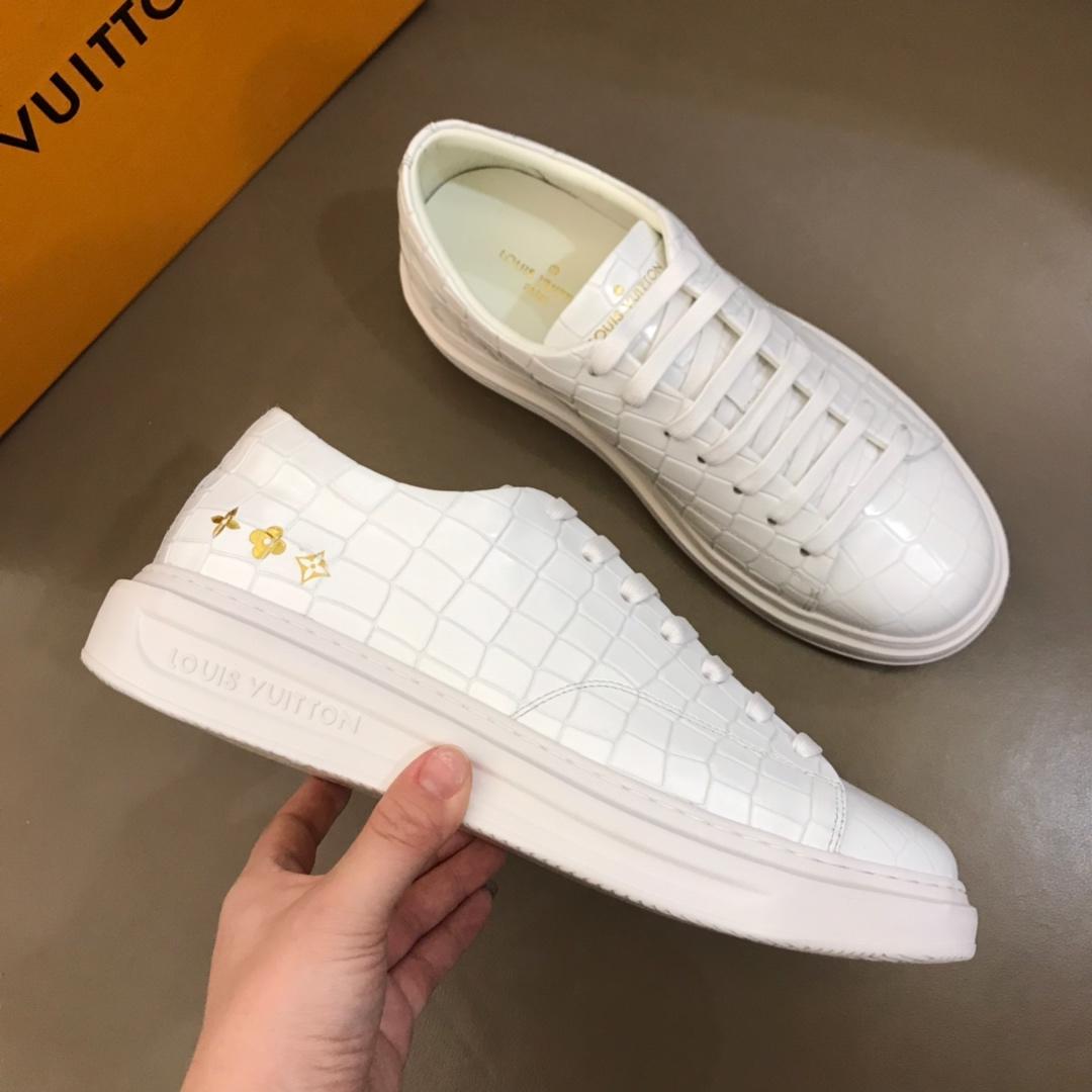lv Fashion Sneakers White crocodile skin and gold Monogram Flower pattern with white sole MS02878
