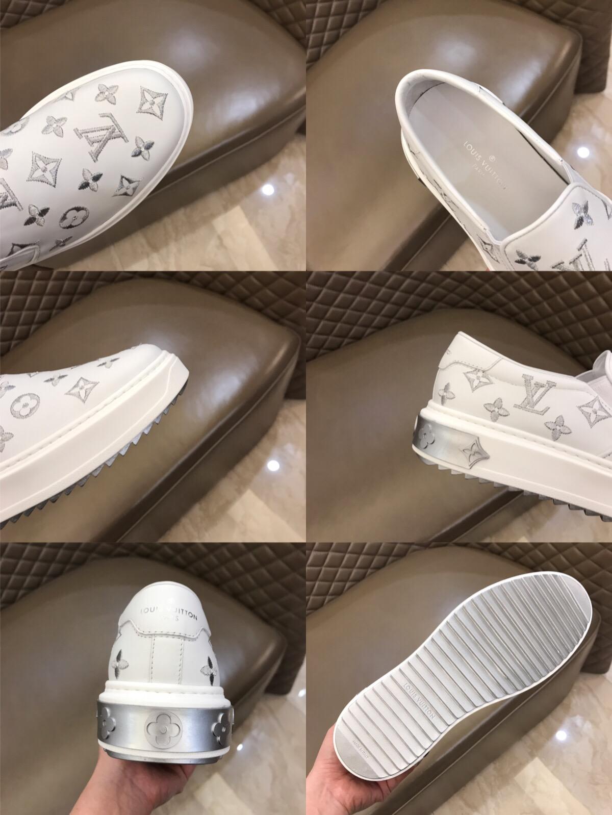 lv Fashion Sneakers White and silver Monogram embroidery with white sole MS02851