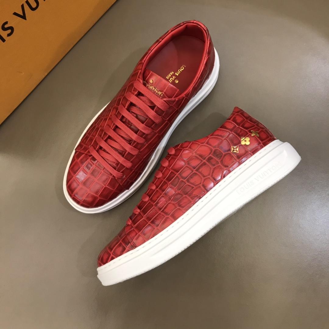 lv Fashion Sneakers Red crocodile skin and gold Monogram Flower pattern with white sole MS02879