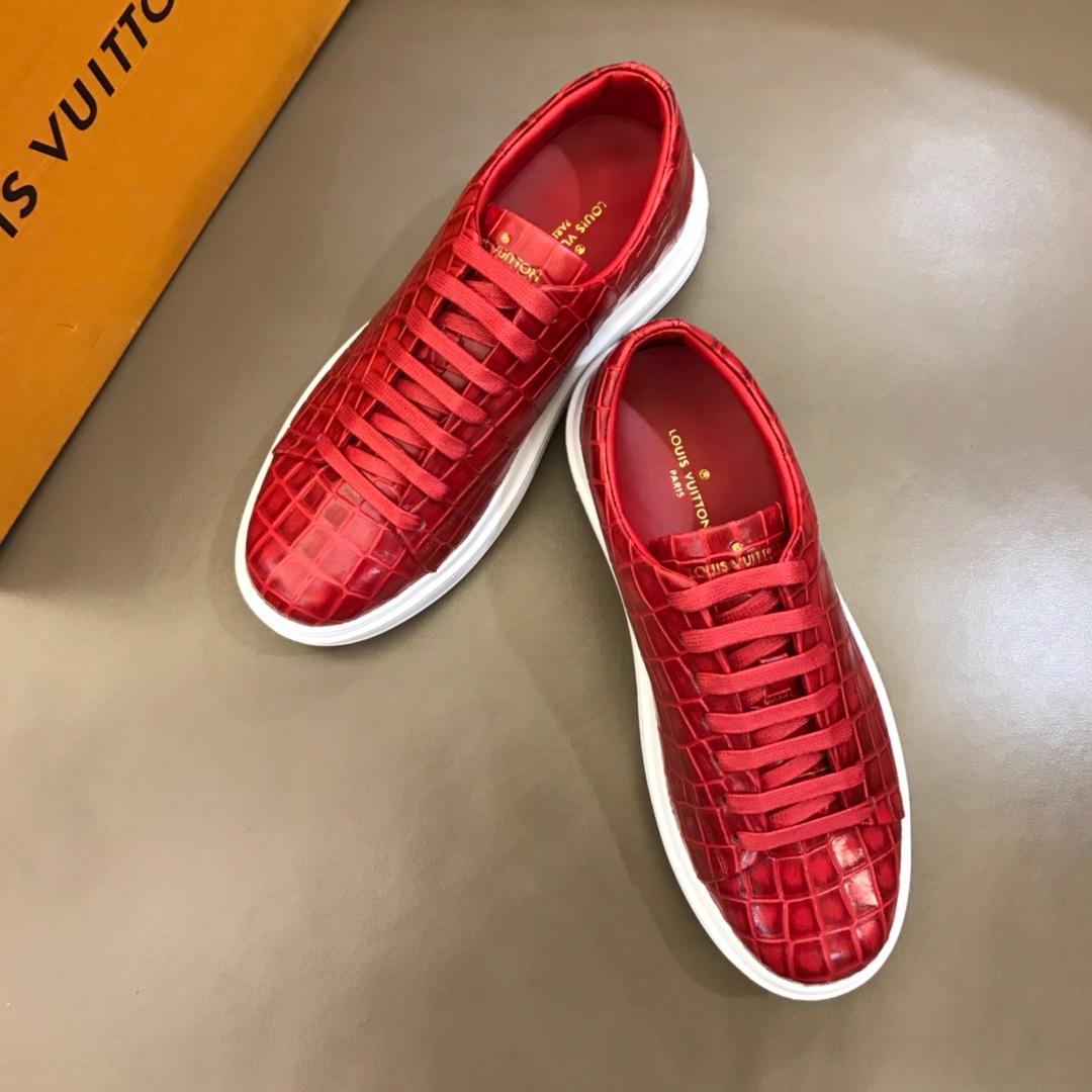 lv Fashion Sneakers Red crocodile skin and gold Monogram Flower pattern with white sole MS02879