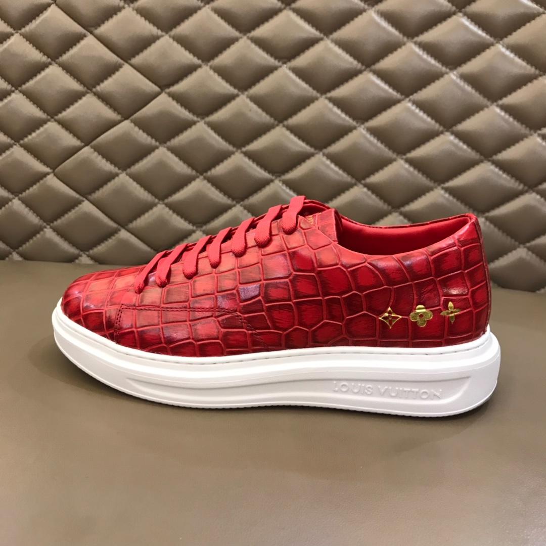 lv Fashion Sneakers Red crocodile skin and gold Monogram Flower pattern with white sole MS02879