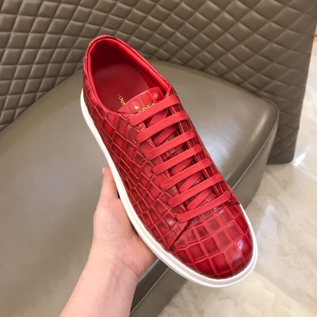 lv Fashion Sneakers Red crocodile skin and gold Monogram Flower pattern with white sole MS02879