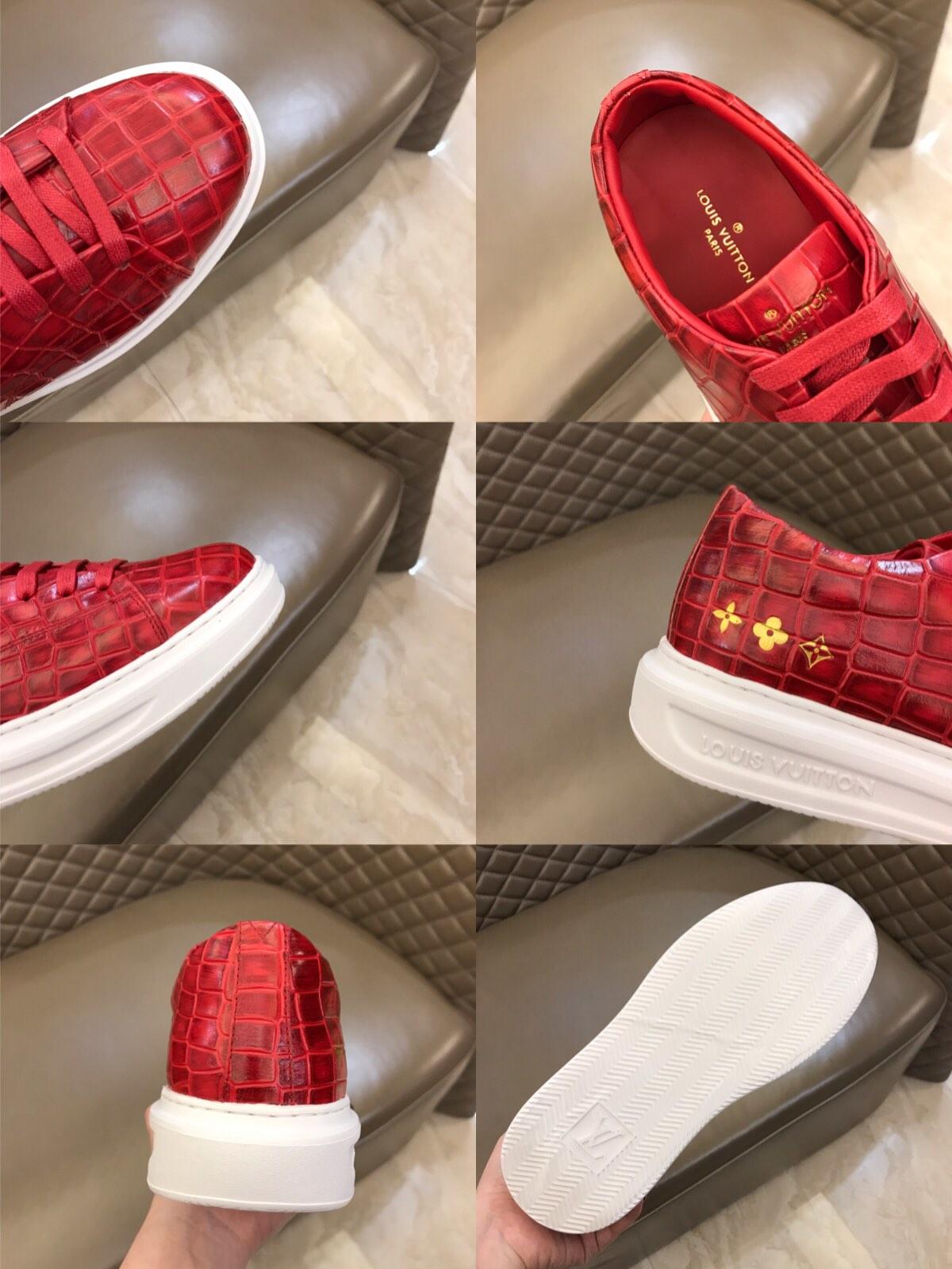 lv Fashion Sneakers Red crocodile skin and gold Monogram Flower pattern with white sole MS02879