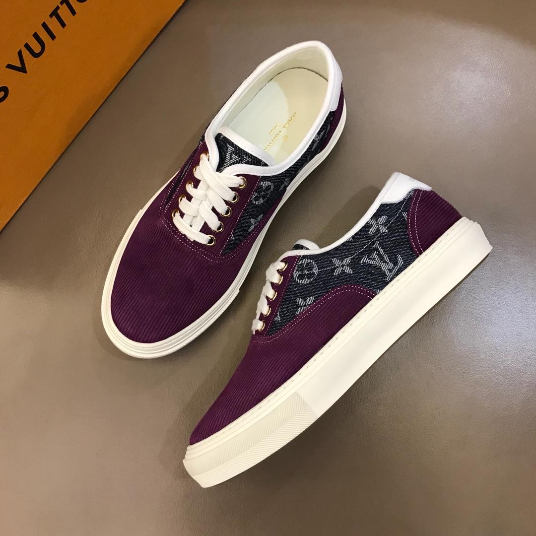 lv Fashion Sneakers Purple suede and black Monogram canvas with white sole MS02876