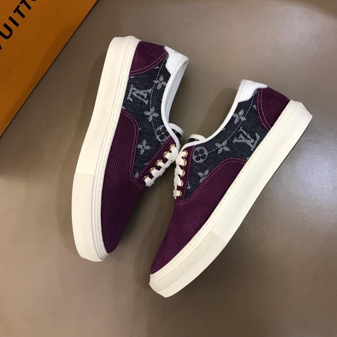 lv Fashion Sneakers Purple suede and black Monogram canvas with white sole MS02876