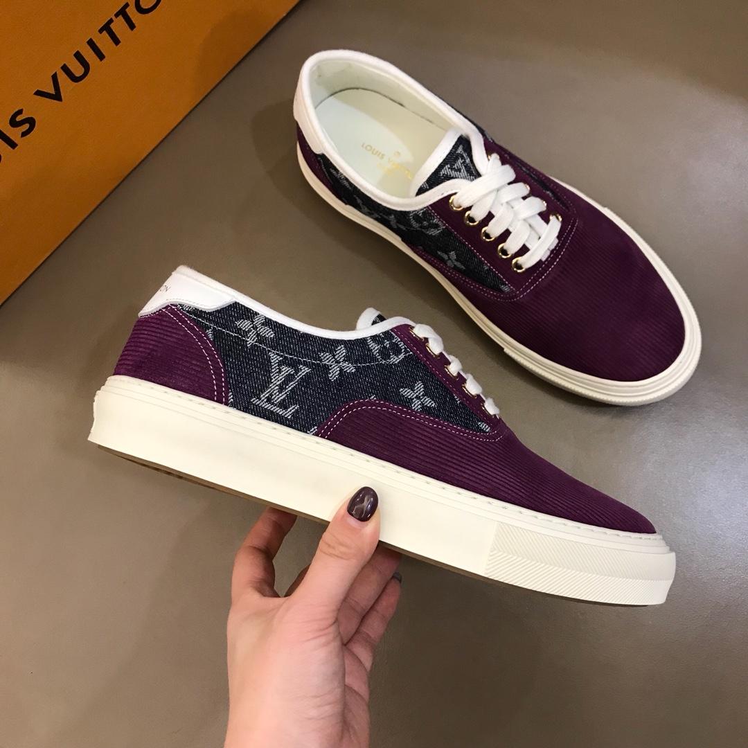 lv Fashion Sneakers Purple suede and black Monogram canvas with white sole MS02876