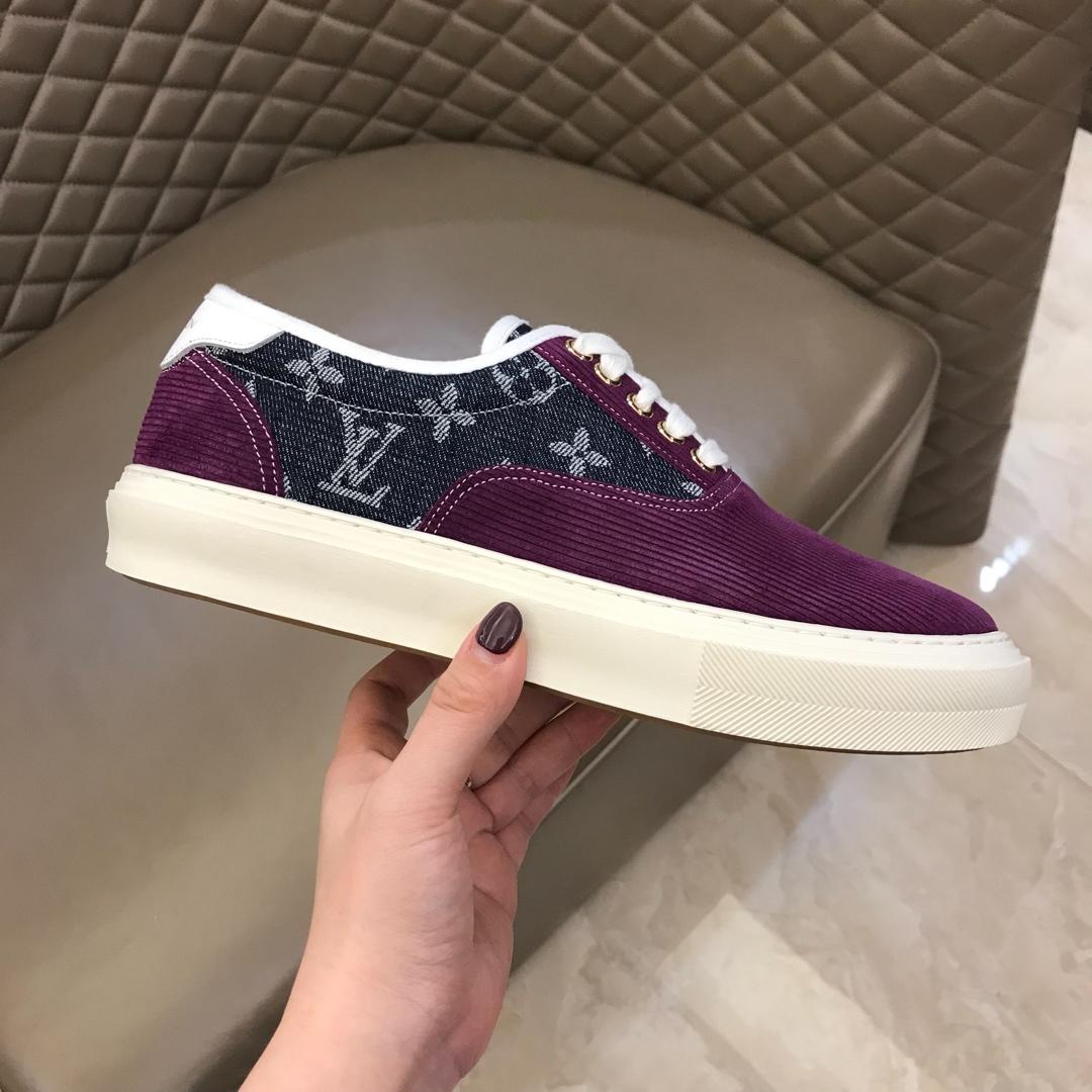 lv Fashion Sneakers Purple suede and black Monogram canvas with white sole MS02876