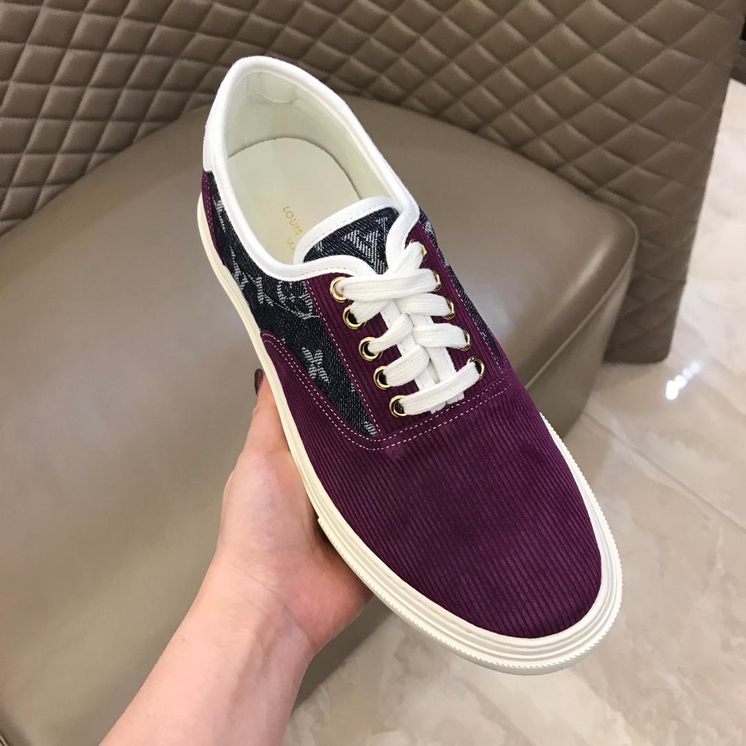 lv Fashion Sneakers Purple suede and black Monogram canvas with white sole MS02876