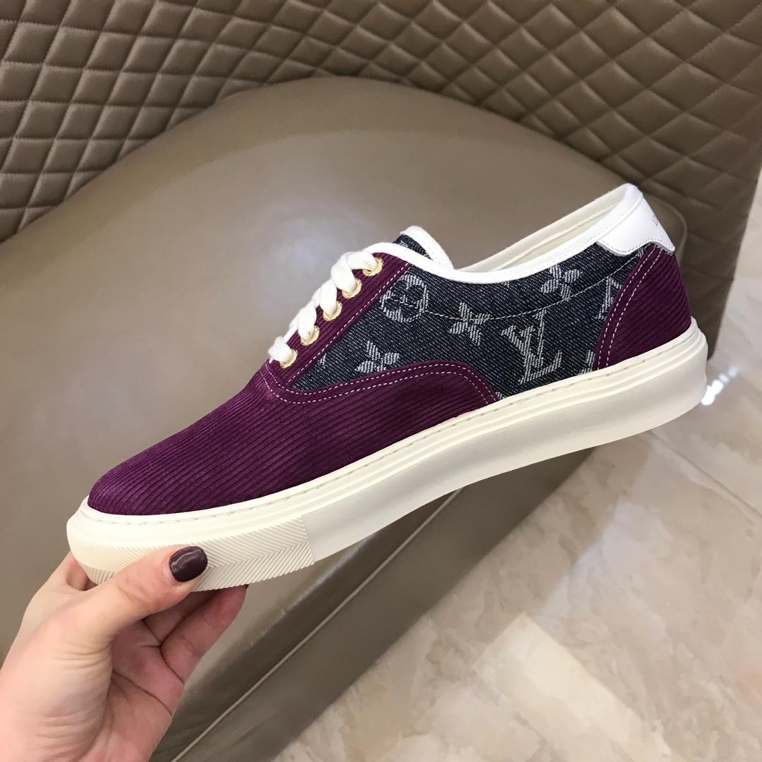 lv Fashion Sneakers Purple suede and black Monogram canvas with white sole MS02876