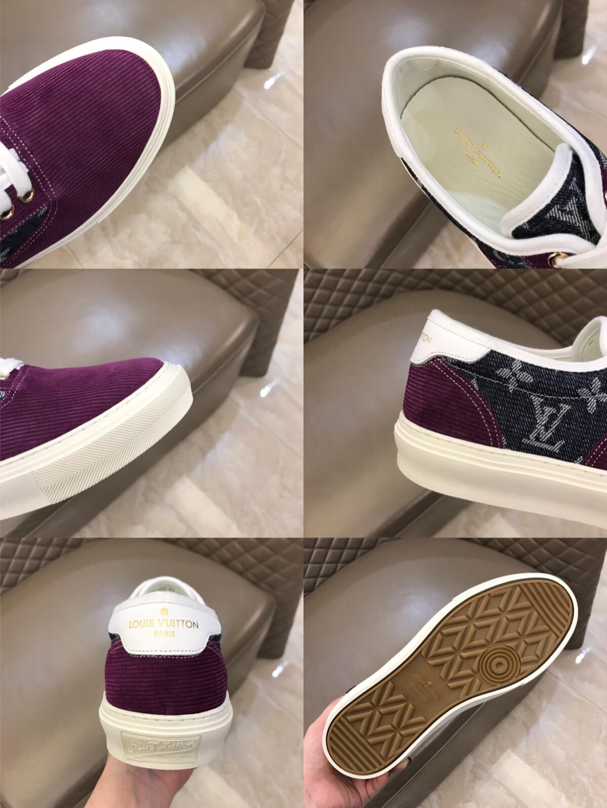 lv Fashion Sneakers Purple suede and black Monogram canvas with white sole MS02876