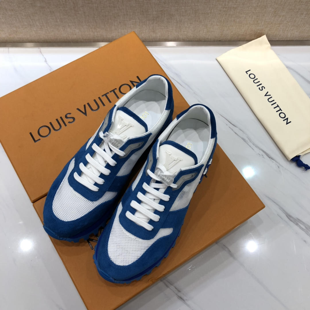 lv Fashion Sneakers Blue suede and white mesh gauze with blue sole MS071004