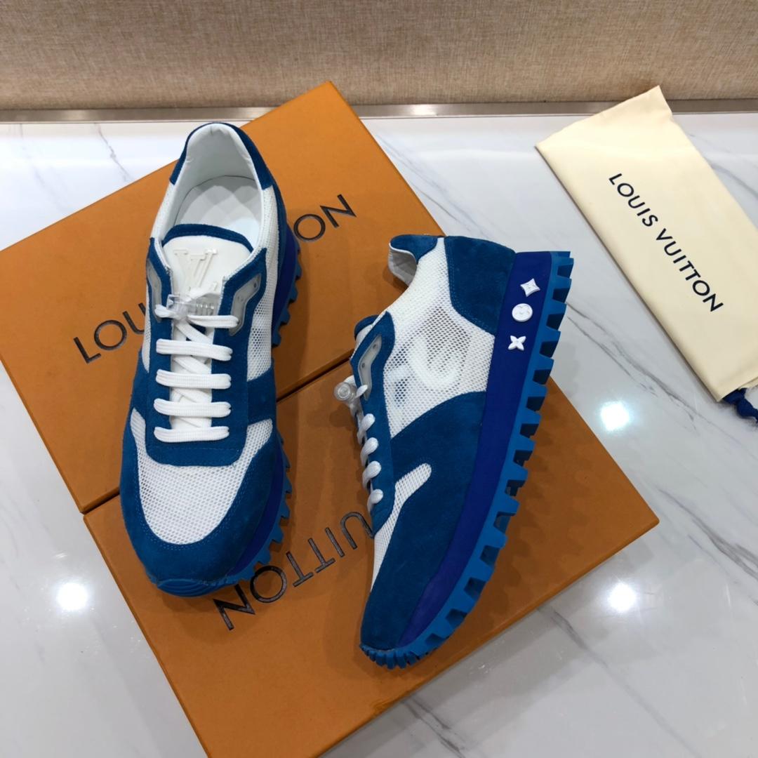 lv Fashion Sneakers Blue suede and white mesh gauze with blue sole MS071004