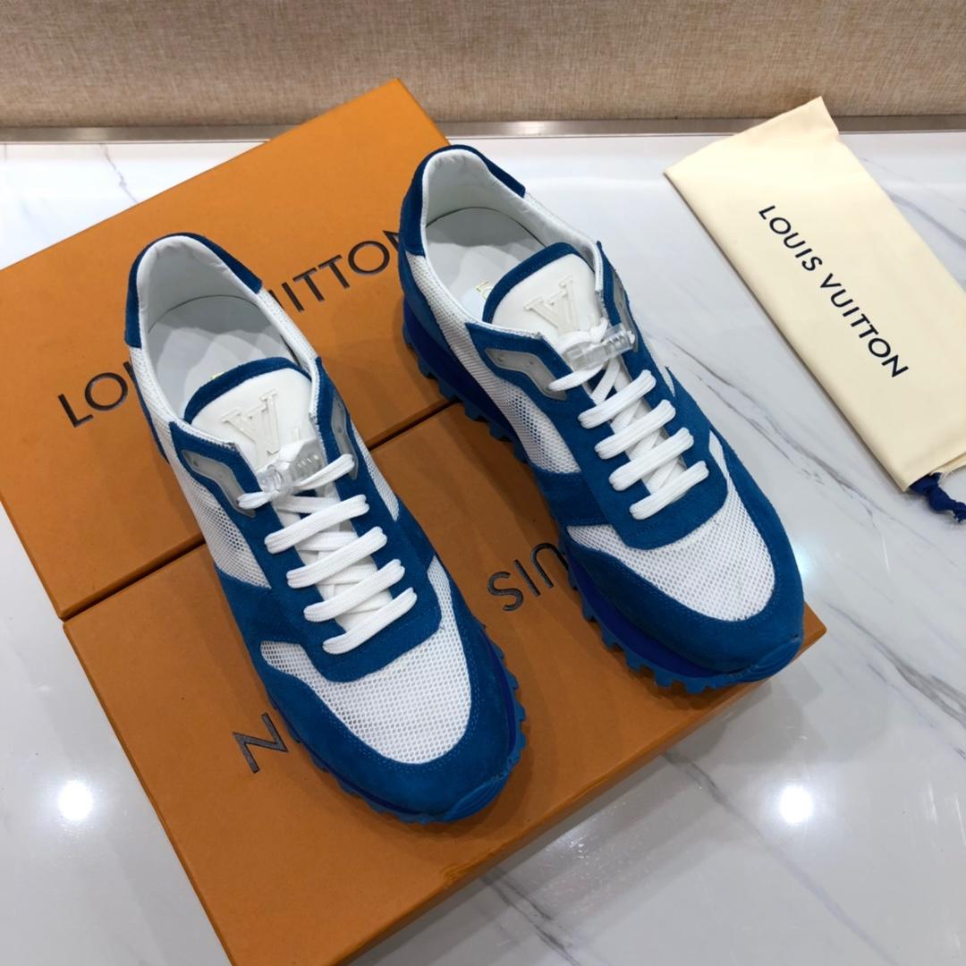 lv Fashion Sneakers Blue suede and white mesh gauze with blue sole MS071004