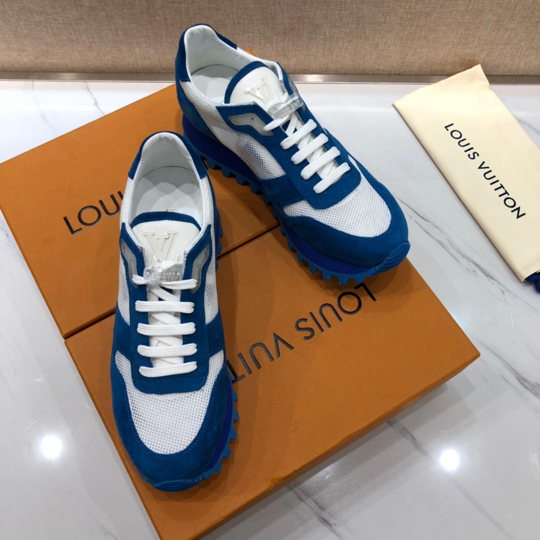 lv Fashion Sneakers Blue suede and white mesh gauze with blue sole MS071004