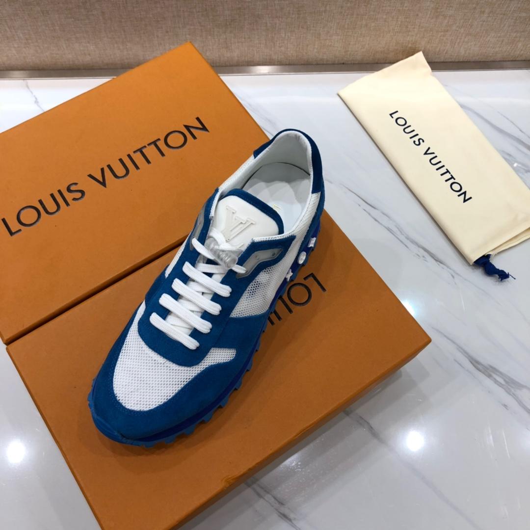 lv Fashion Sneakers Blue suede and white mesh gauze with blue sole MS071004