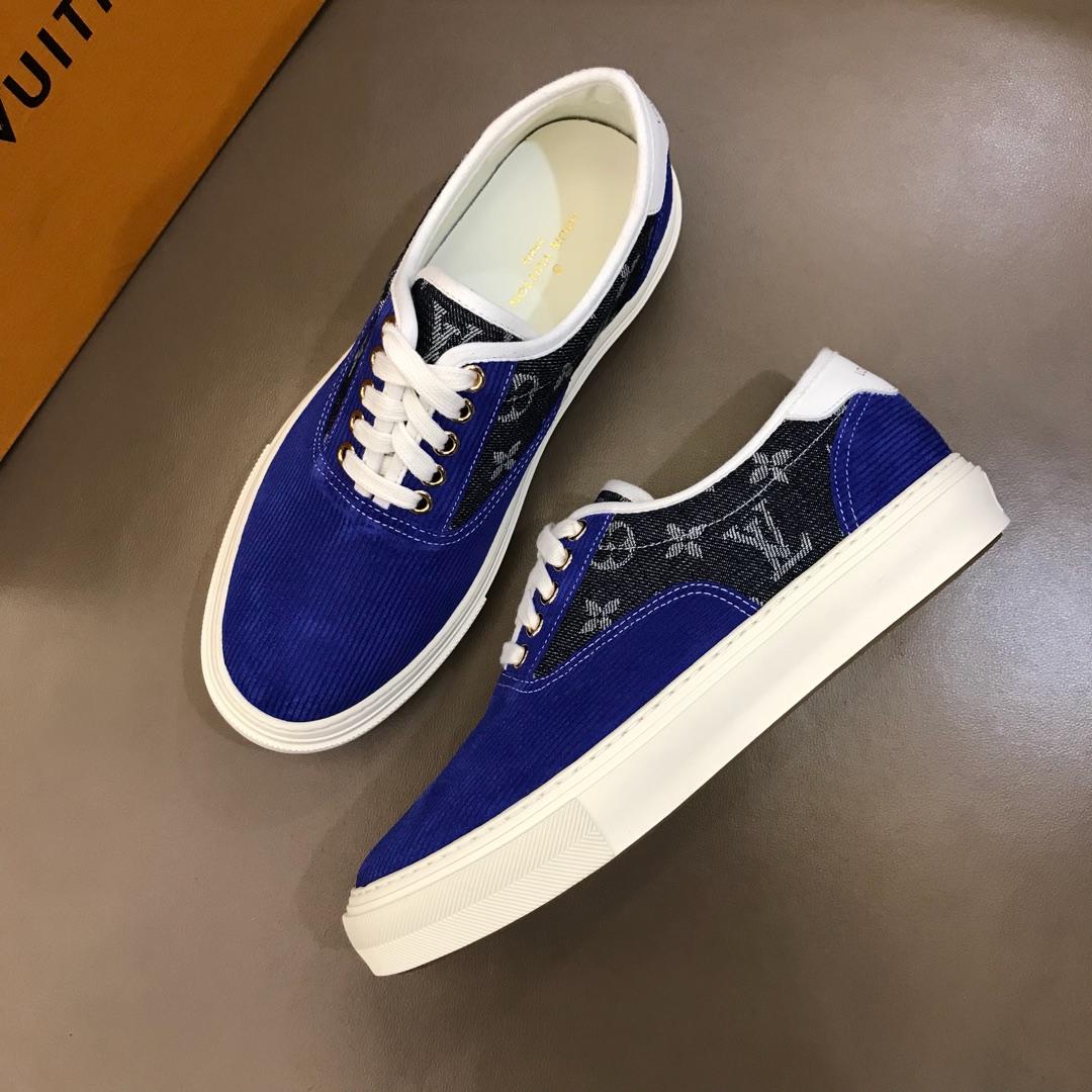 lv Fashion Sneakers Blue suede and black Monogram canvas with white sole MS02874