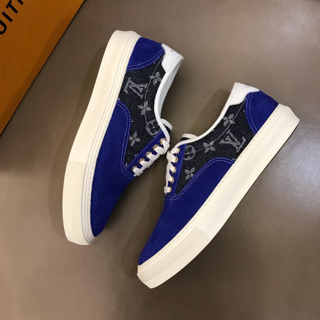 lv Fashion Sneakers Blue suede and black Monogram canvas with white sole MS02874