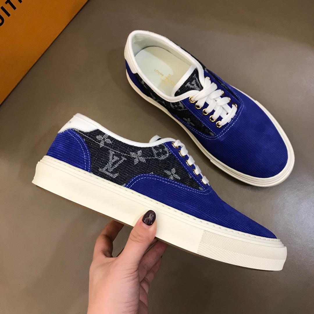 lv Fashion Sneakers Blue suede and black Monogram canvas with white sole MS02874