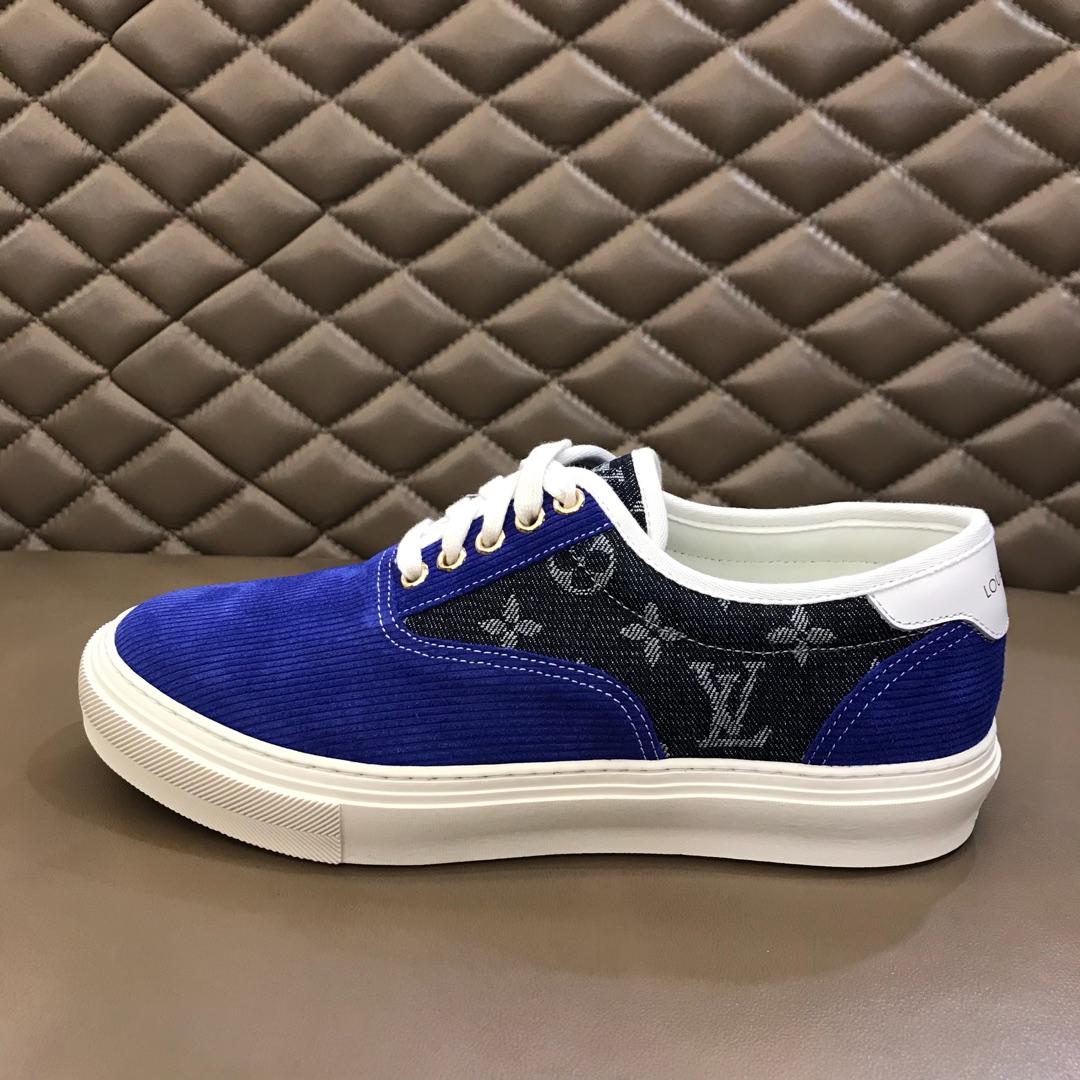 lv Fashion Sneakers Blue suede and black Monogram canvas with white sole MS02874